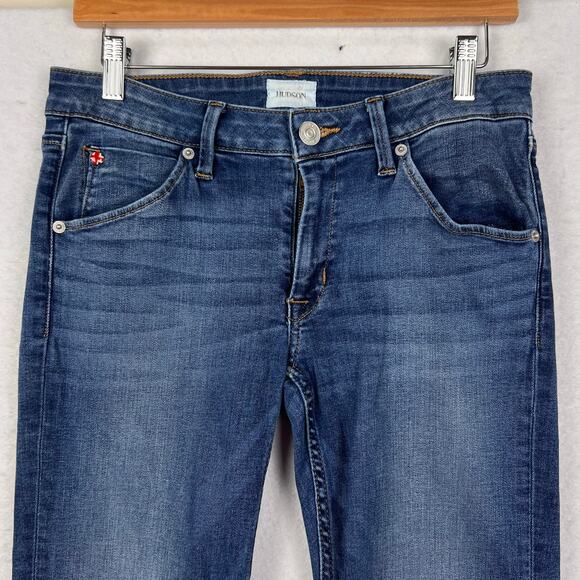 Hudson Bacara Straight Flood Split Raw Cuff Flap Pockets Women's Blue Jeans 27 - Picture 4 of 15